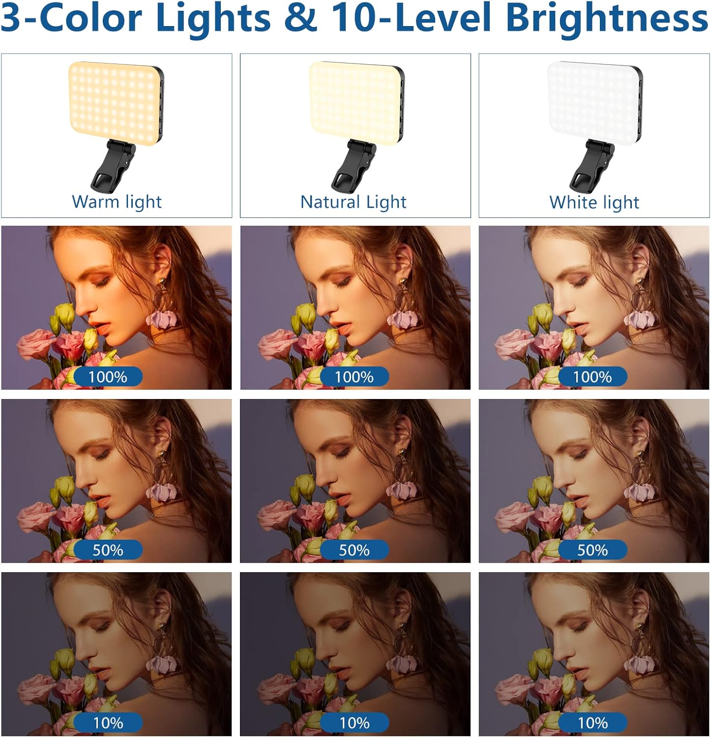 Thumbnail 2 de ALTSON 60 LED Portable Selfie Light (CRI 97+), Rechargeable Phone/Webcam Video Light with Clip & 1/4" Tripod Adapter