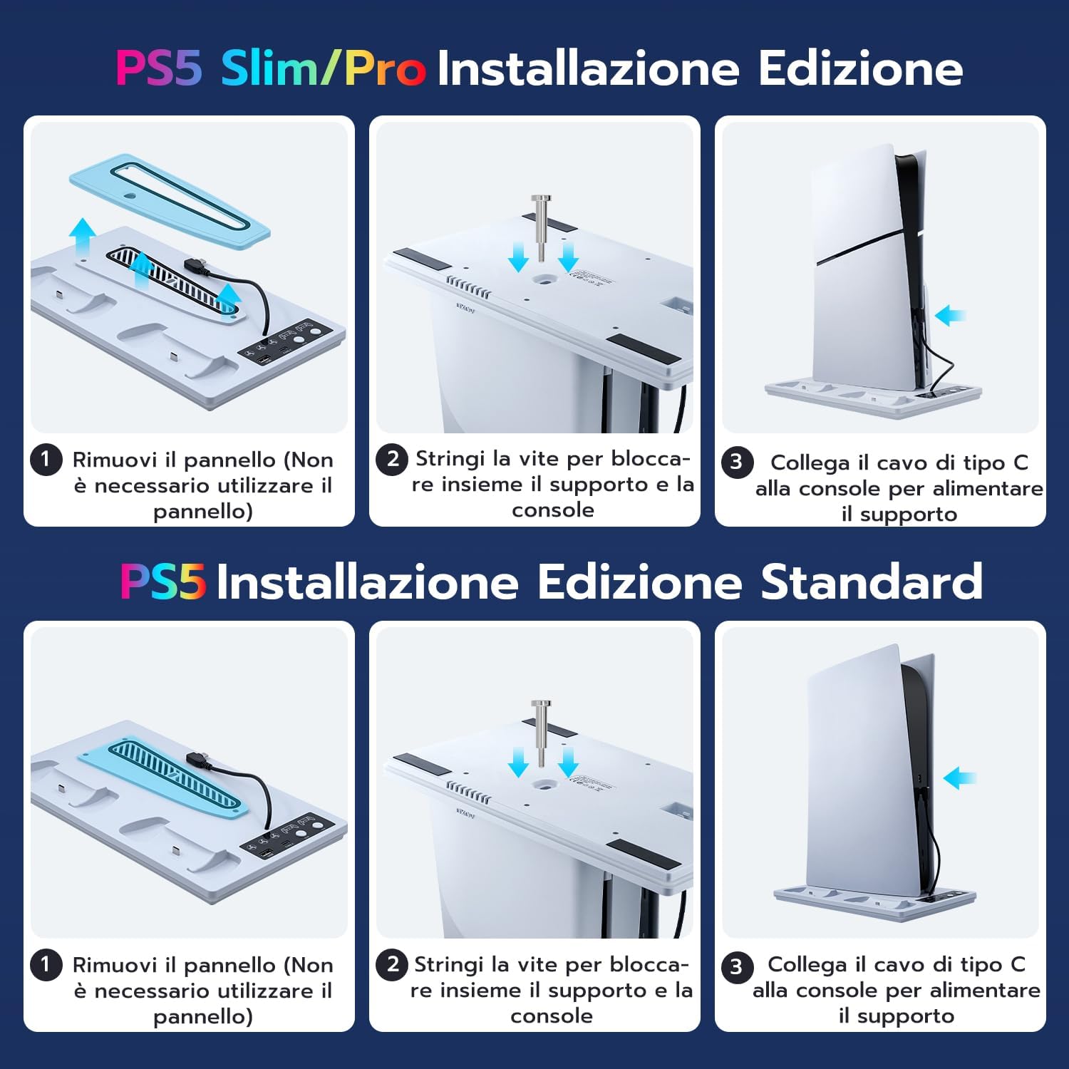 Thumbnail 6 de Tolesum supporto verticale con raffreddamento e ricarica per PS5/PS5 Pro/PS5 Slim con doppio controller, ventola 3 velocità e RGB