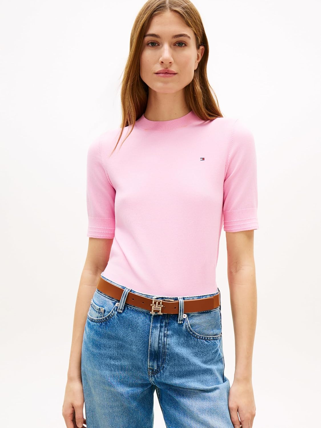 Detalle de Tommy Hilfiger Co Jersey Fine GG C-NK SS SWT Ww0ww49705 Pull-Over Femme (Lot de 1)