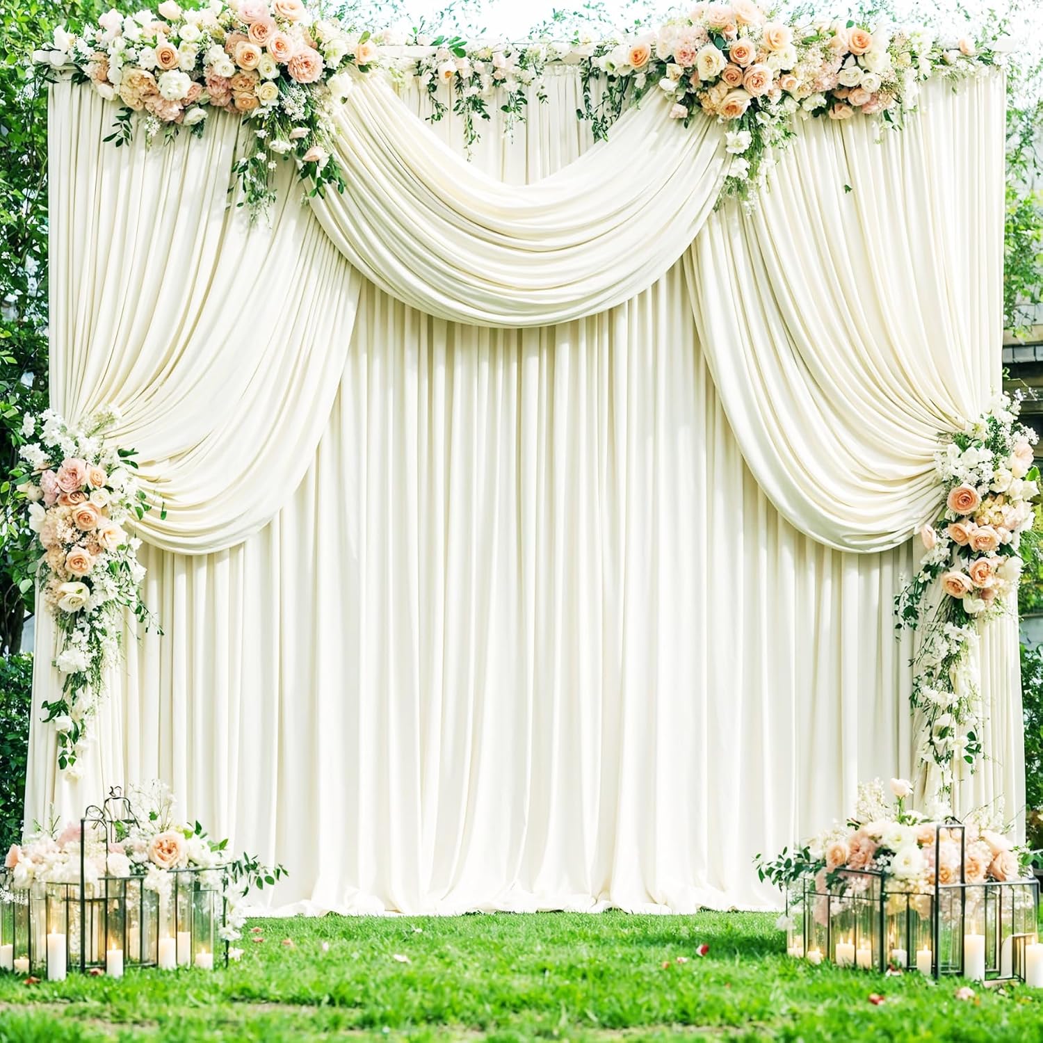 Thumbnail 3 de 6 Panels Ivory Backdrop Curtains for Wedding Party: 30ft Width, Wrinkle-Free Photo Backdrops