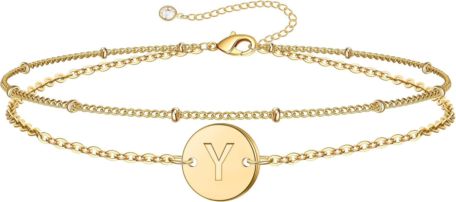Detalle de Bracelet TINGN plaqué or 16 carats avec lettre initiale et perles, monogramme personnalisable pour femme et fille