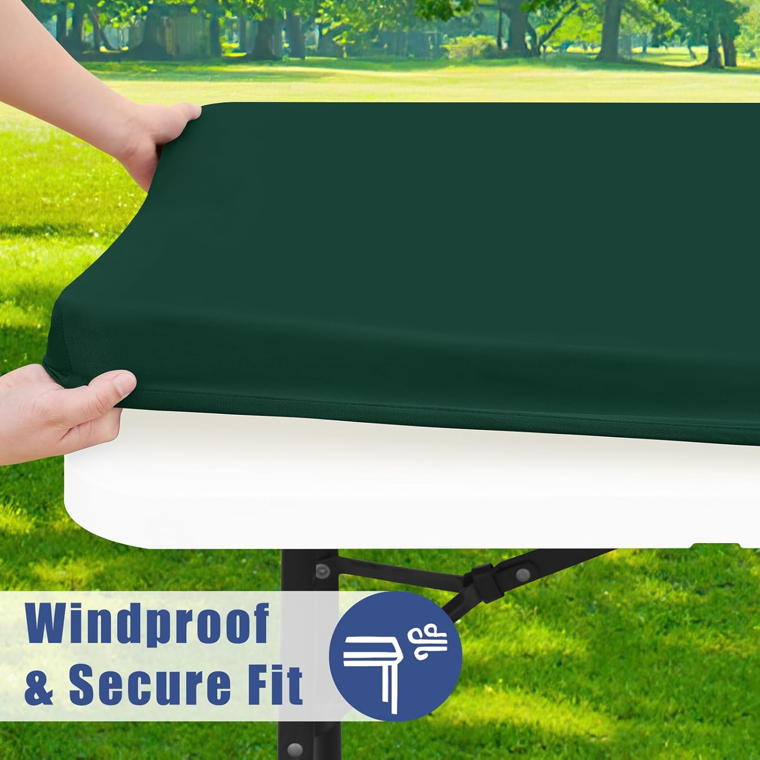 Thumbnail 2 de Moosfor Spandex 4-Foot Rectangle Table Cloth (2 Pack) — Hunter Green Elastic Fitted Outdoor Table Cover, 24"x48