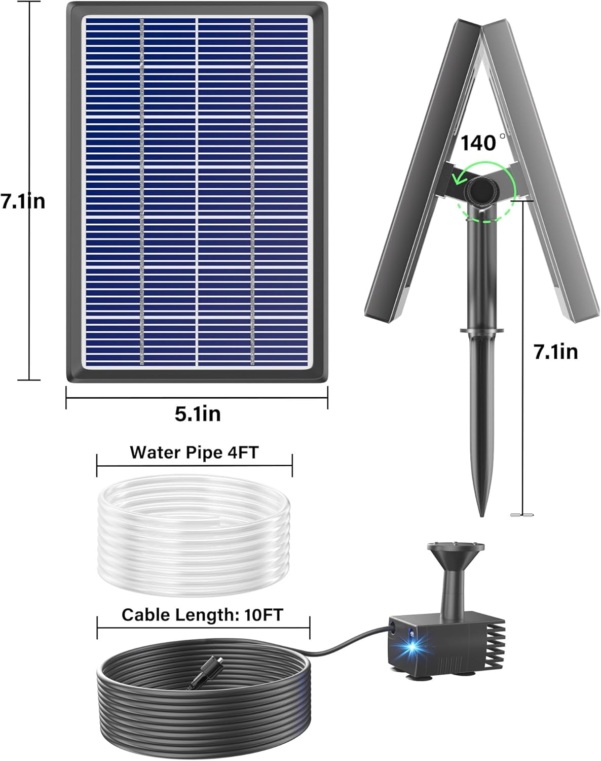 Thumbnail 6 de Biling Solar Water Fountain for Bird Bath – 3.5W with 6 Nozzles and 4ft Tubing