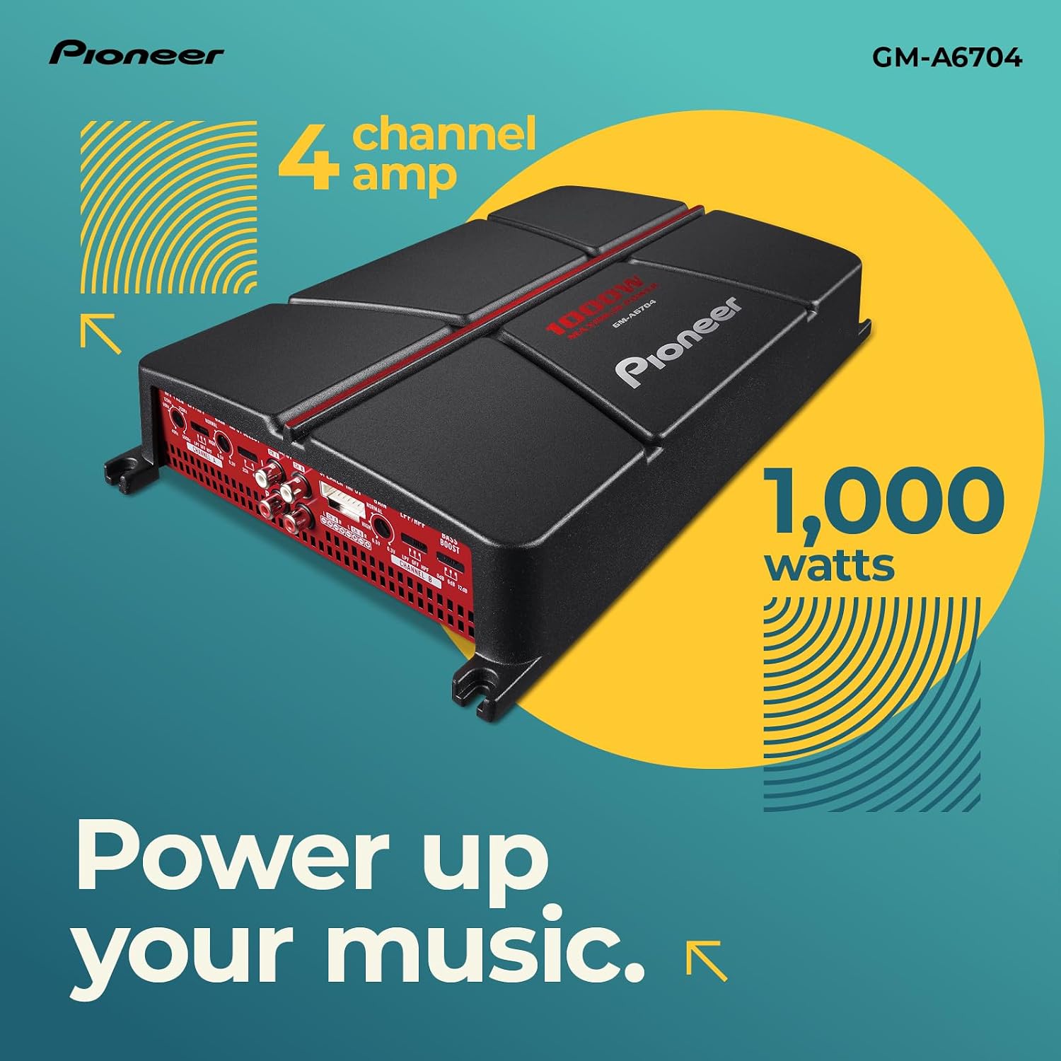 Detalle de Pioneer GM-A6704 4-Channel Car Amplifier — 1000W Max, Class AB with Bridgeable Design