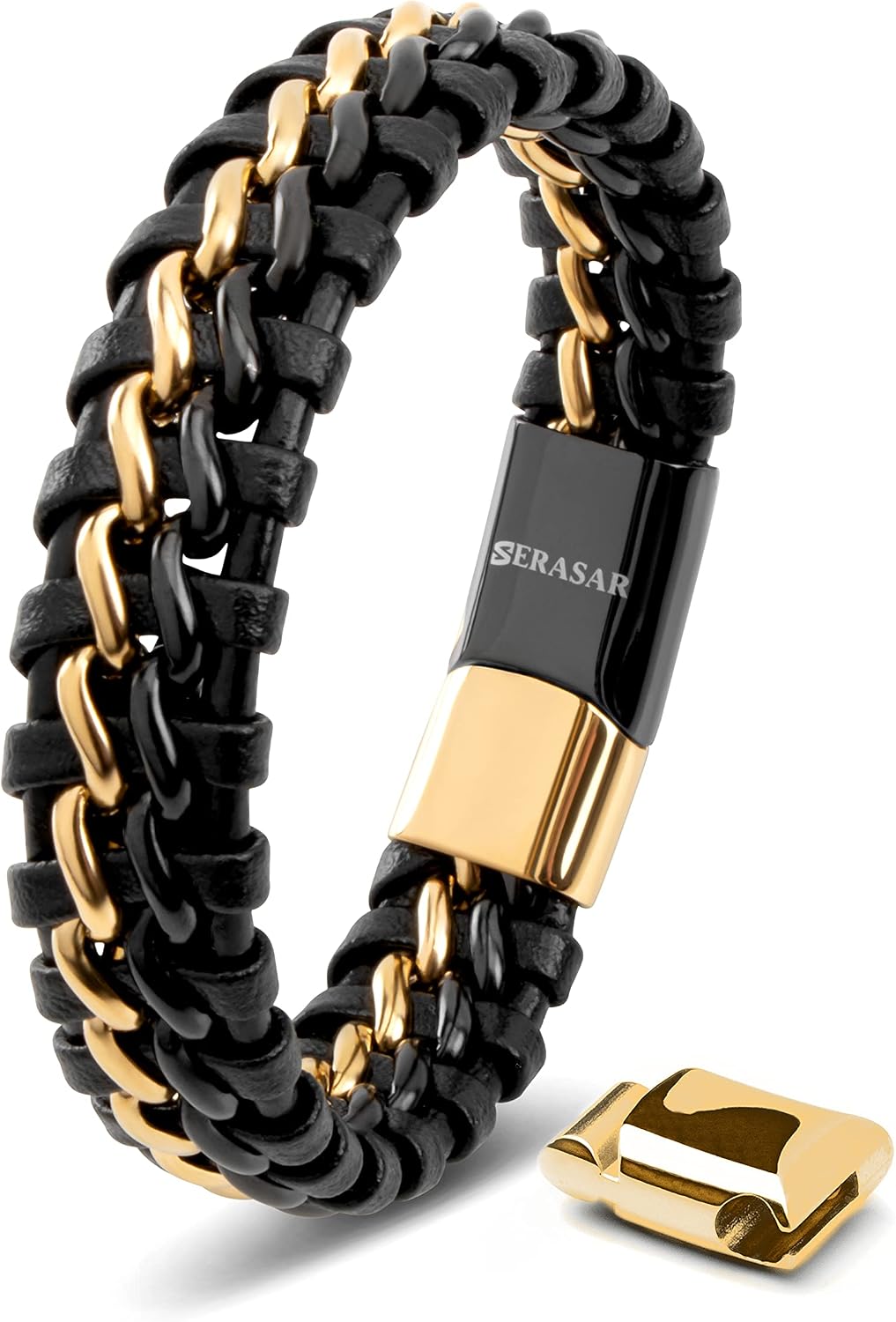 Detalle de SERASAR Bracelet Cuir Homme – Noir