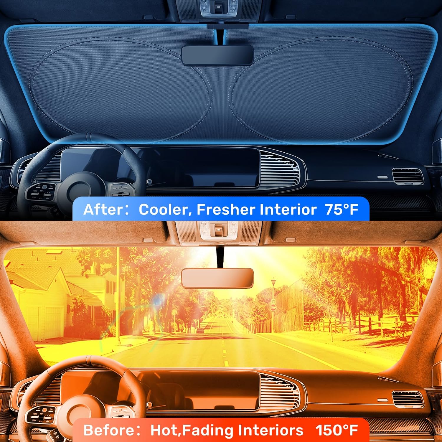 Thumbnail 1 de 2025 Upgraded Zanch Car Front Windshield Sun Shade (UV400, Heat Reduction, Foldable) — 64" x 32" for Sedans & Mini SUVs