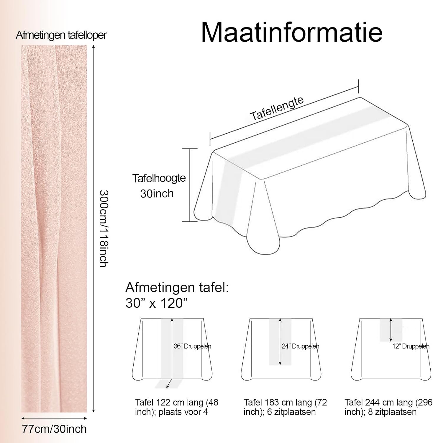 Detalle de Foatcox ZQ122 lichtroze chiffon tafelloper van polyester, 77 x 300 cm