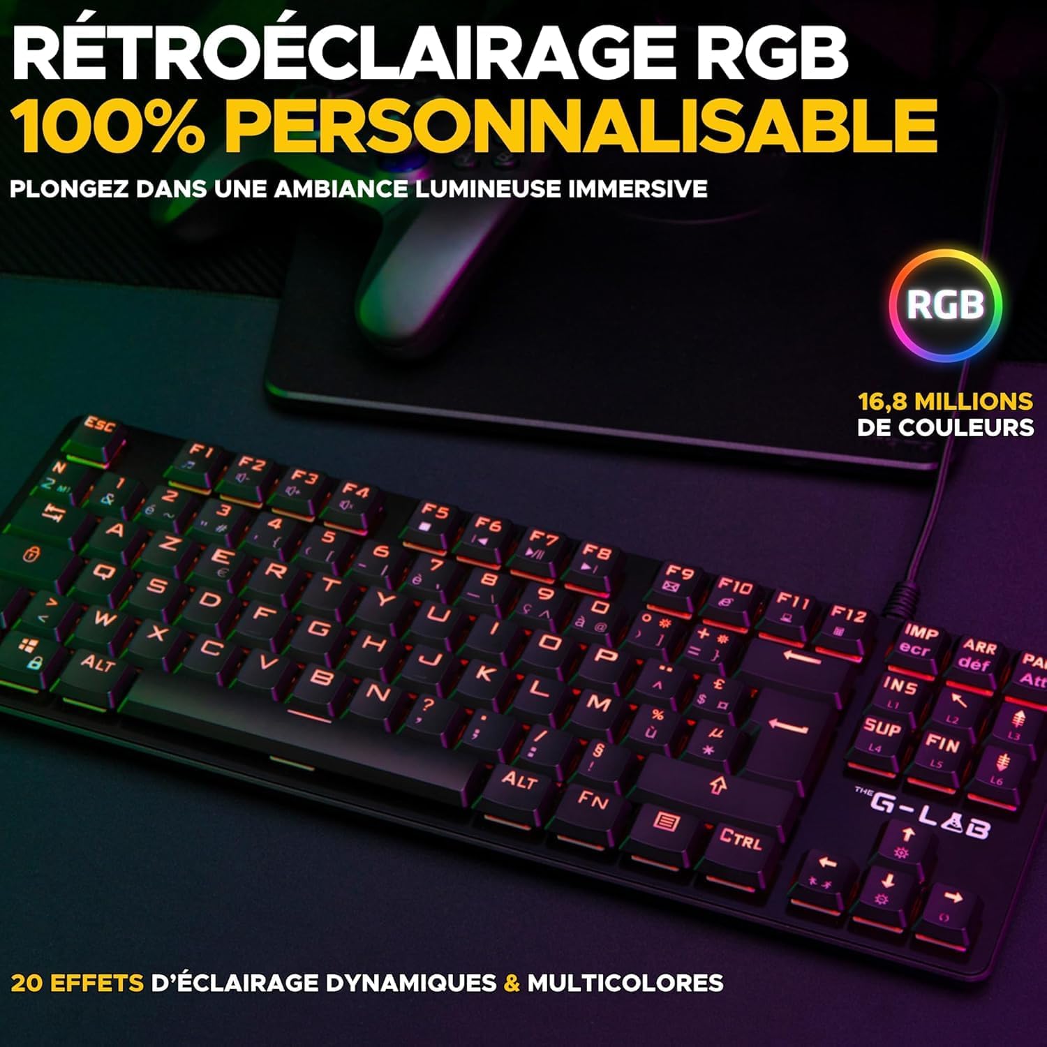 Detalle 2 de THE G-LAB KEYZ-PLATI-TKL – klawiatura mechaniczna AZERTY TKL, Red Outemu, RGB