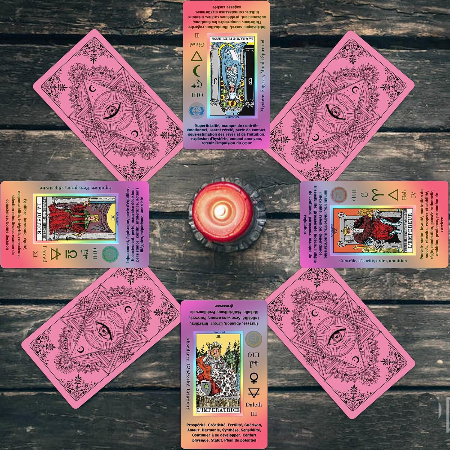 Detalle de Smoostart Rose – Cartes de Tarot Français pour Débutants avec Guide et Significations holographiques