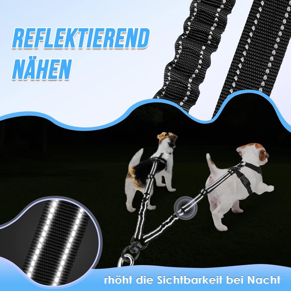 Thumbnail 6 de Nasjac Doppelte Hundeleine – 360° drehbarer Splitter, verstellbar, reflektierend, stoßdämpfend für Zwei Hunde