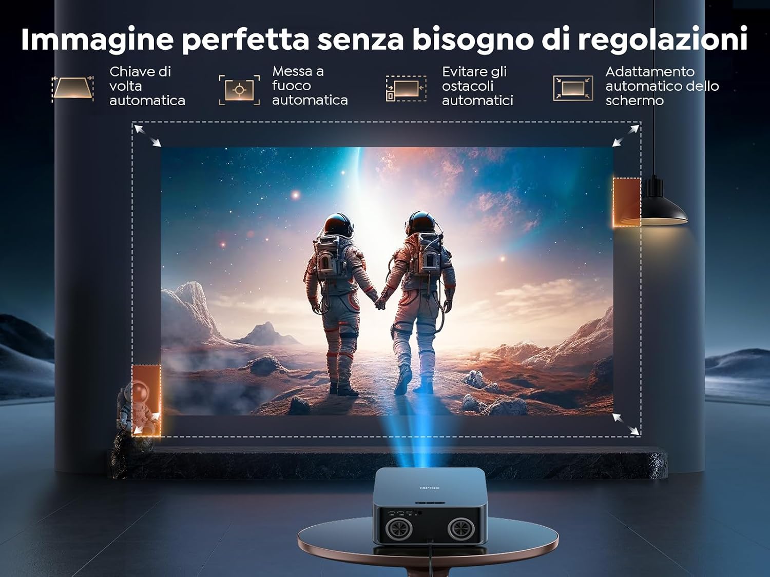 Detalle de Proiettore 4K TOPTRO X9 con WiFi 6, Bluetooth bidirezionale e autofocus AI