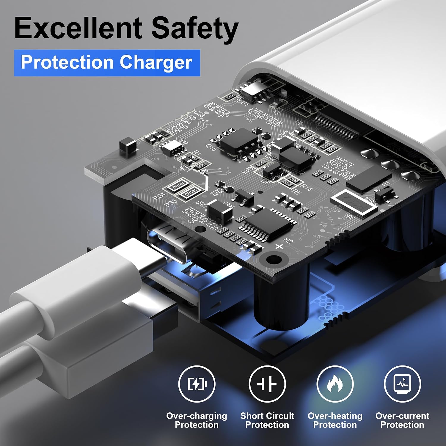 Detalle 2 de Moscsaz USB-C Ladegerät 20W mit 2-in-1-Design: USB-C + USB-A für iPhone, Android und mehr