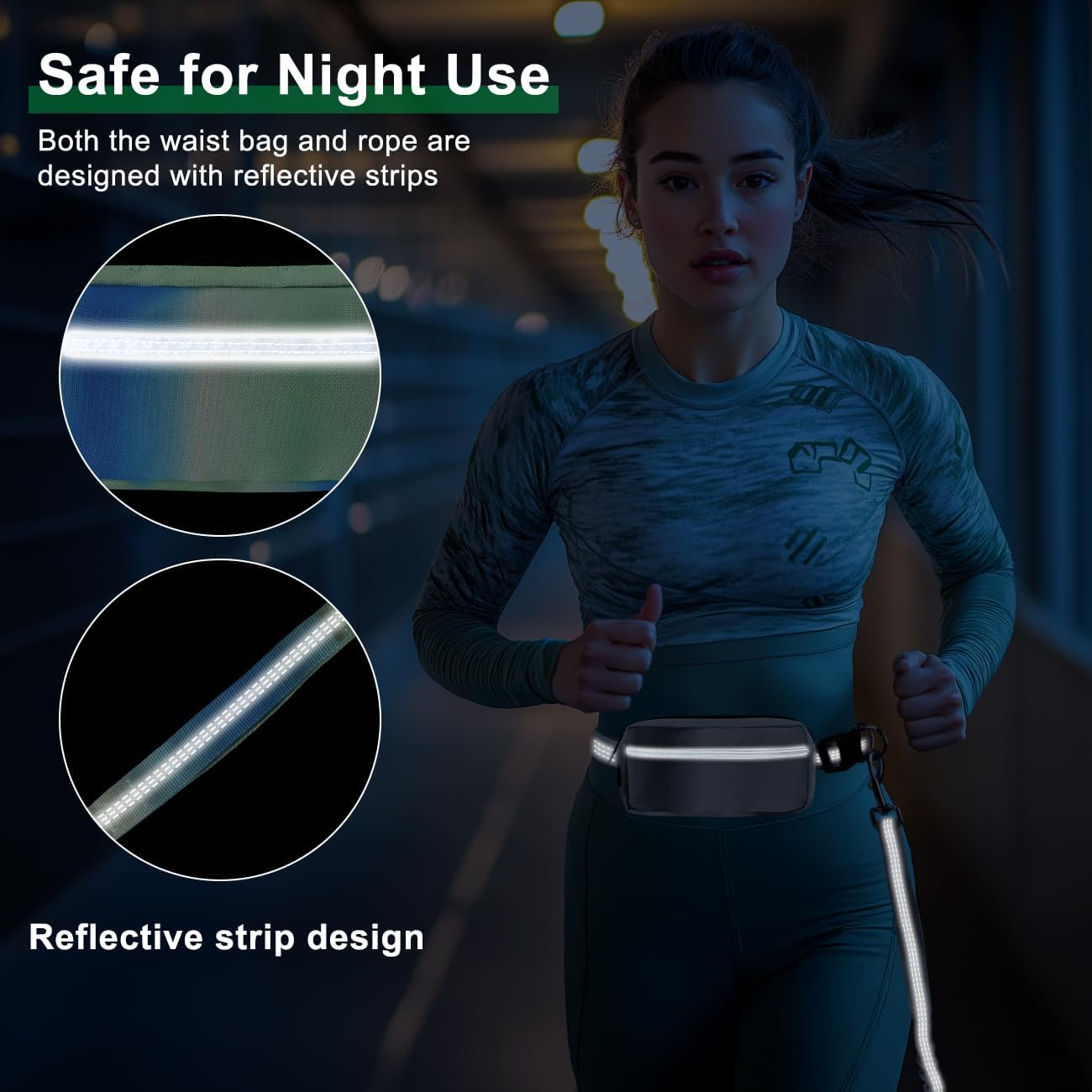 Thumbnail 4 de Joggingleine Hunde mit Bauchgurt – Laufgürtel mit verstellbarer Führleine, reflektierende Streifen (Grün)