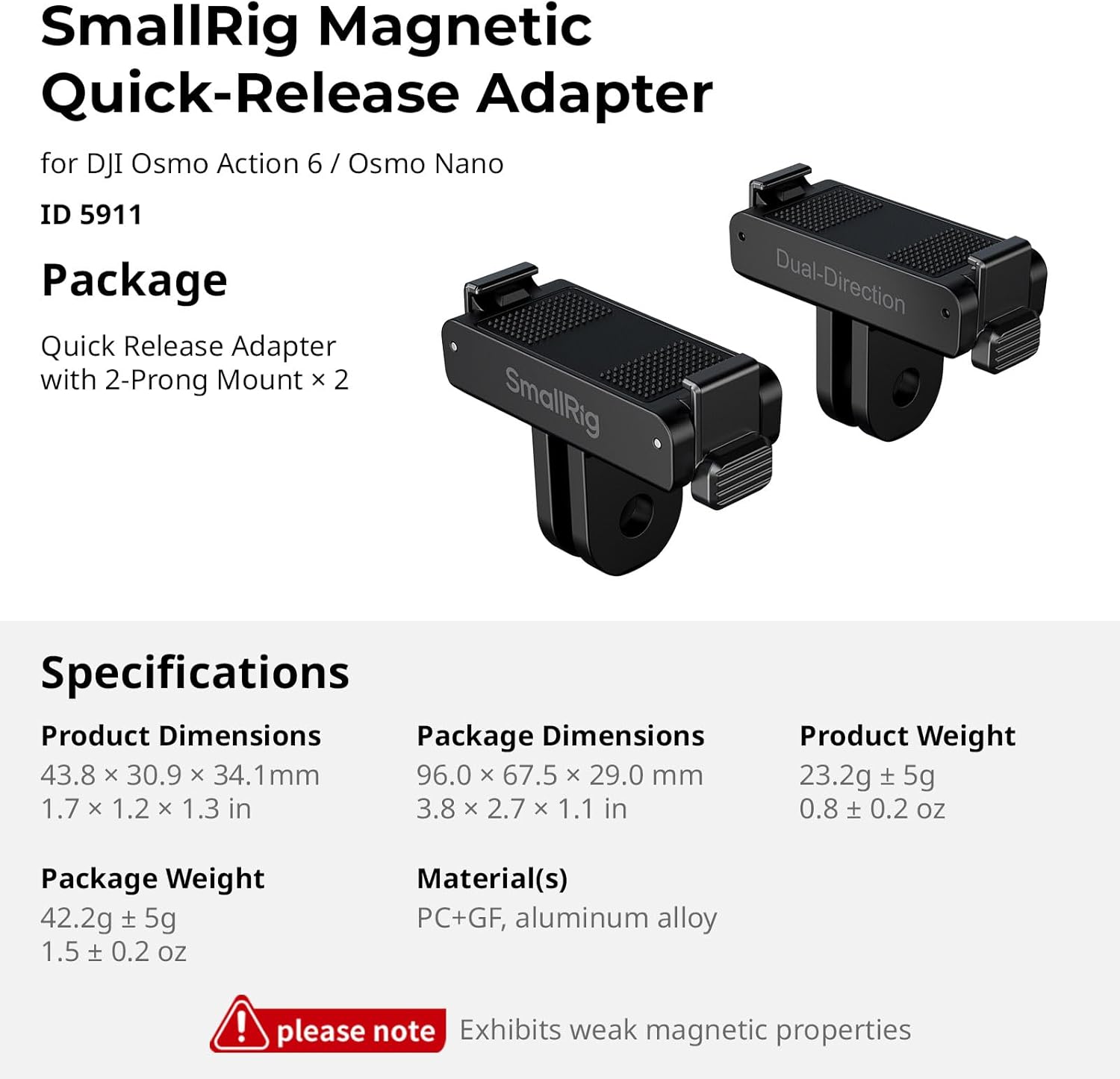 Thumbnail 6 de SmallRig Adaptateur Magnétique à Dégagement Rapide Action 6 / Nano pour DJI Osmo Action 6 et Osmo Nano – Lot de 2