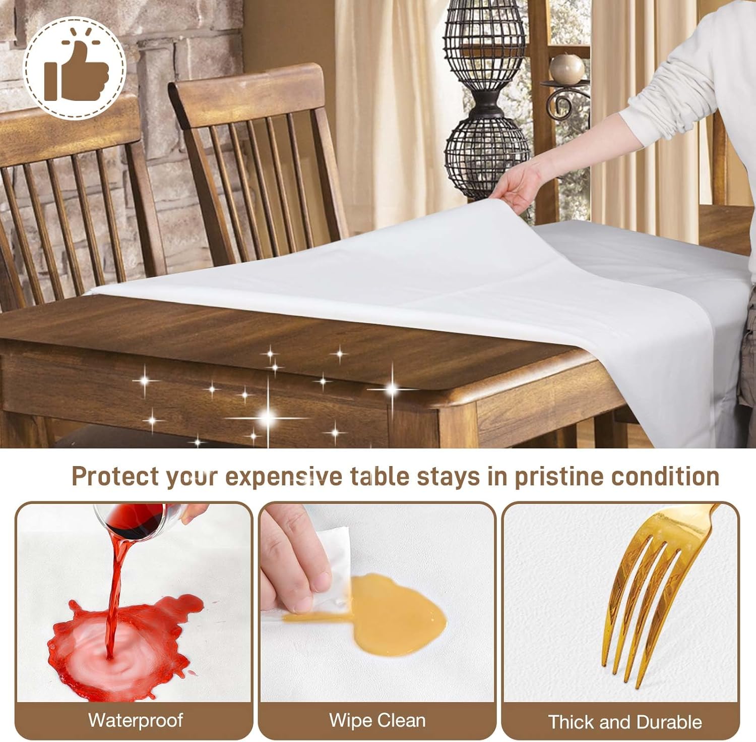 Detalle de LotuFlor Table Protector Pad with Flannel Backing — Waterproof, Heavy-Duty Vinyl, 108 x 54 inches
