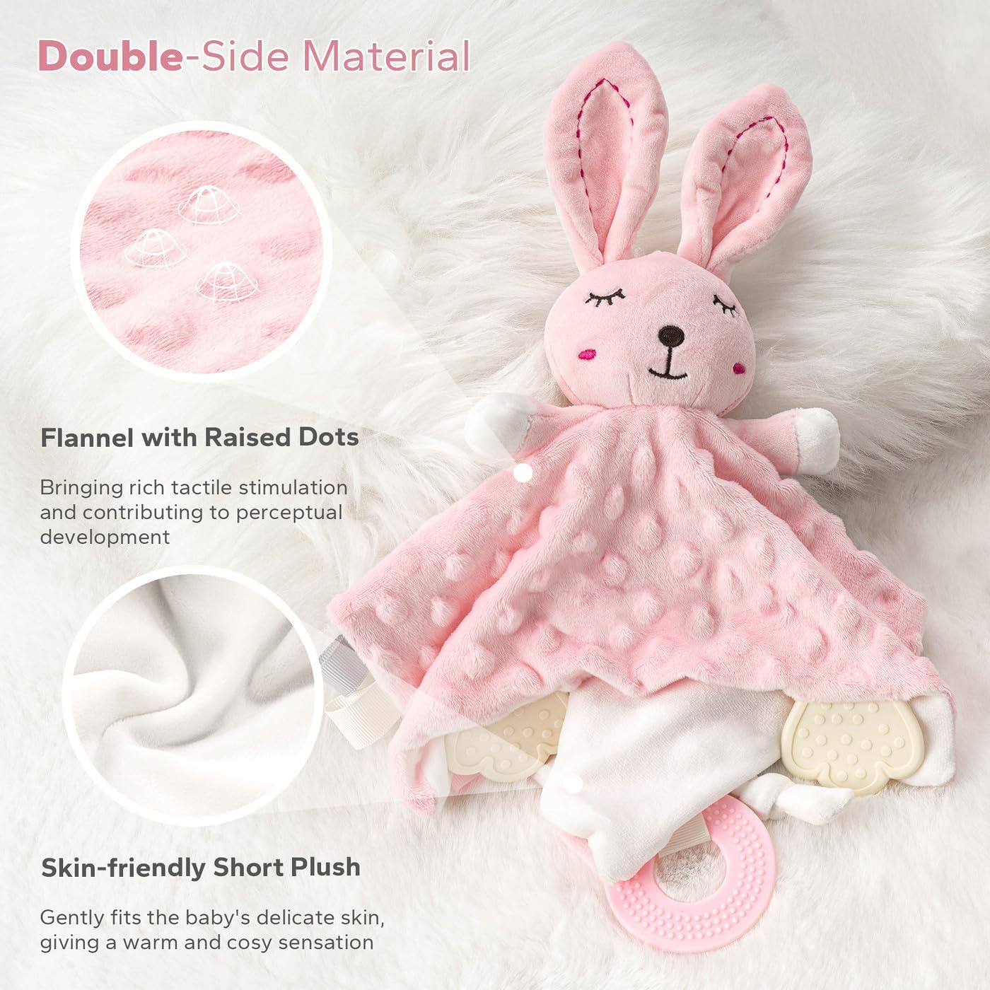 Detalle de ZIGJOY Baby Comforter with Crinkle Foil and Bell – Taggie Blanket Gift for Newborns (Pink Bunny)