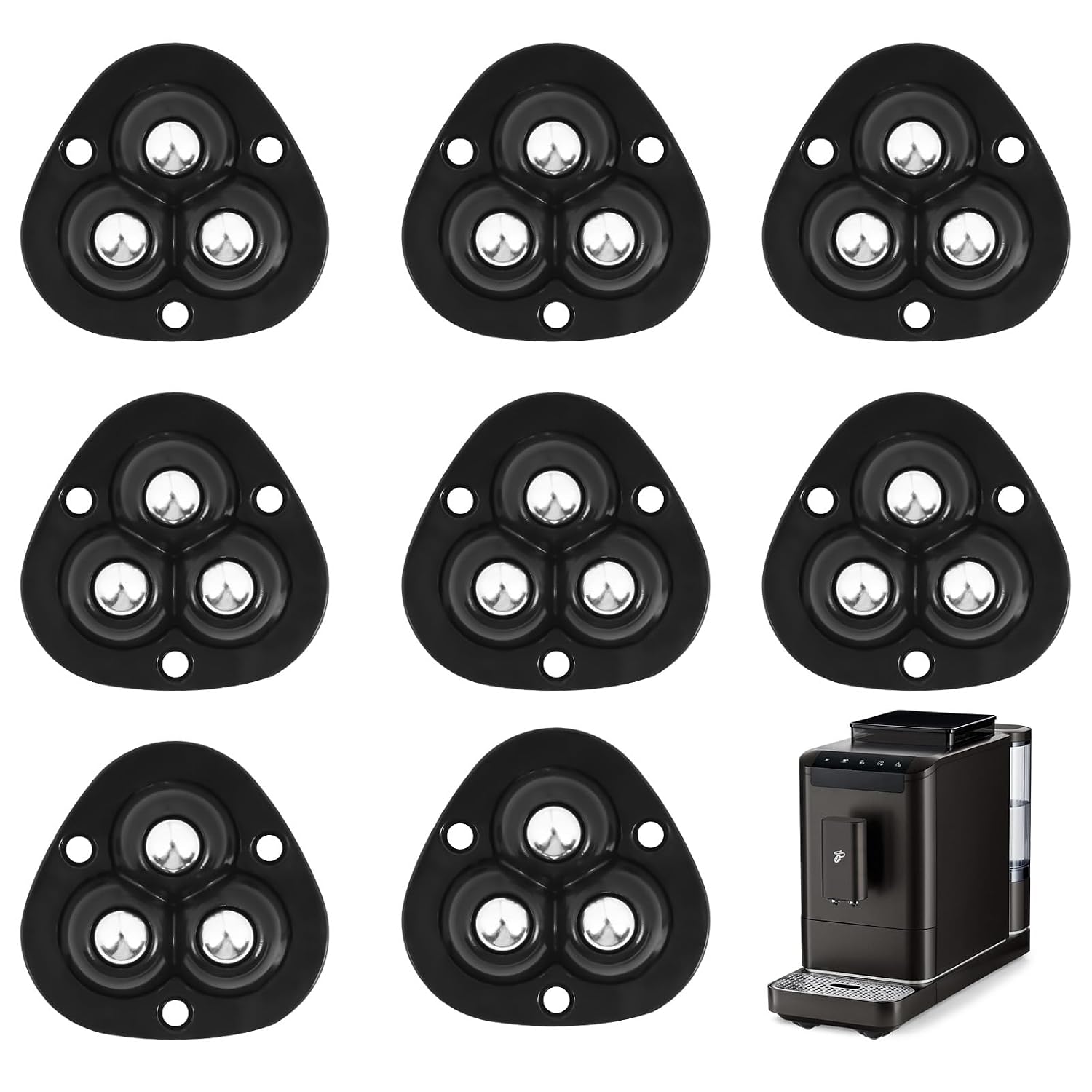 Detalle de OFFCUP V9-8PCS3L-BKWXL-FBA Mini Adhesive Swivel Castors, Black, 360°