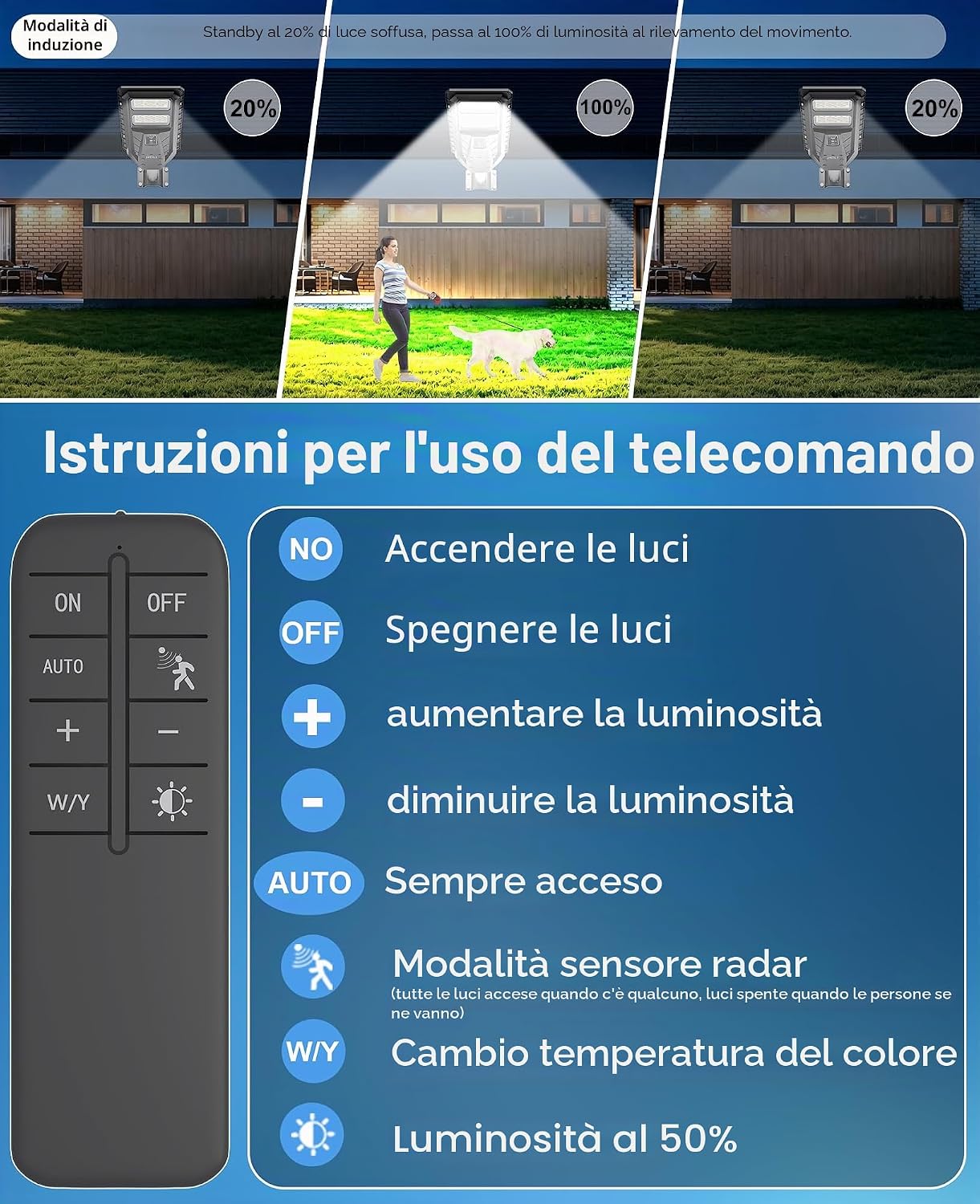 Thumbnail 1 de JAYNLT Lampione Solare LED Esterno 2 pezzi: lampione LED con sensore di movimento, 3000K/4000K/6500K, IP67, autonomia 8–12h