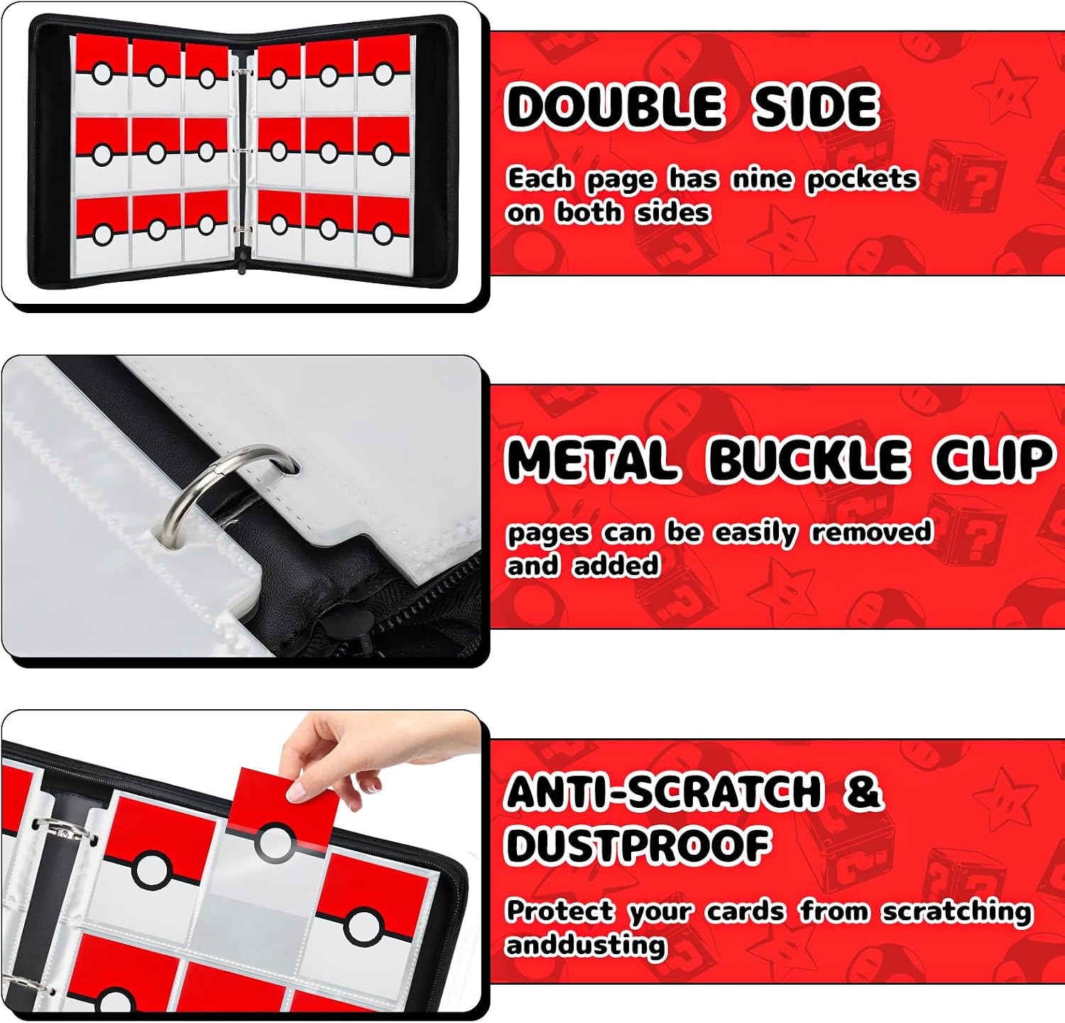 Thumbnail 6 de Bestode RST01 9-Pocket Trading Card Binder, Zippered PU Leather, 900-Card Capacity