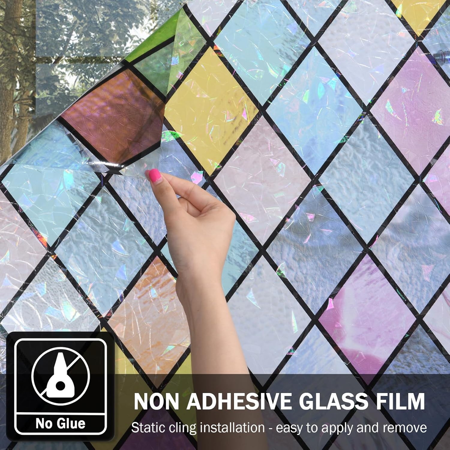 Detalle 2 de FEOMOS Stained Glass Window Film: Rainbow Privacy Window Tint 44cm x 200cm