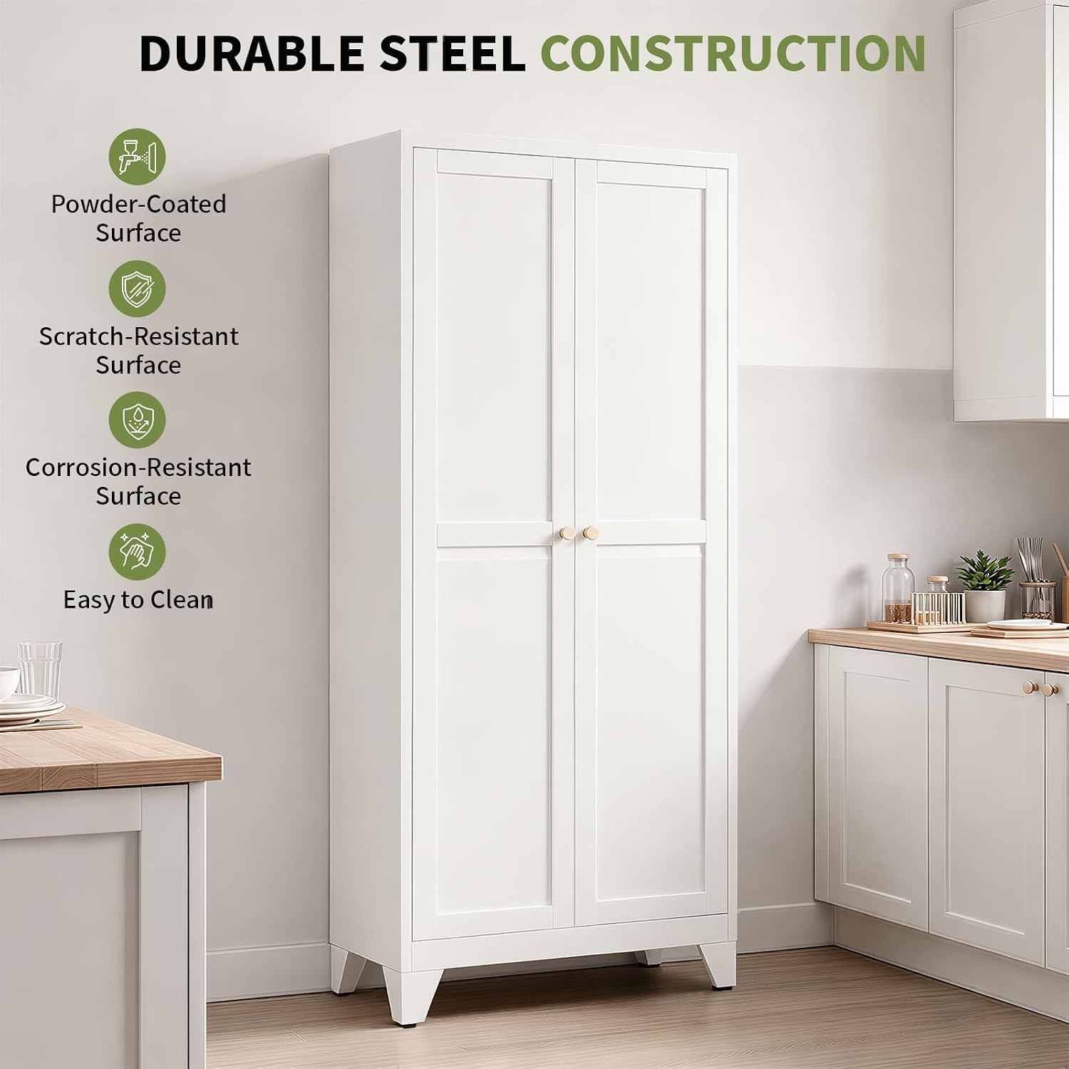Detalle de Bayunity tyb001 75-Inch Metal Pantry Cabinet with Doors and 5 Adjustable Shelves