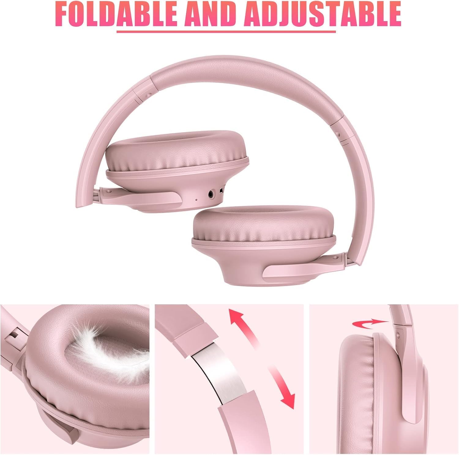 Detalle 2 de KVIDIO Bluetooth Headphones Over Ear: 65 Hours of Playtime, Foldable & Light with Bass-Driven Sound