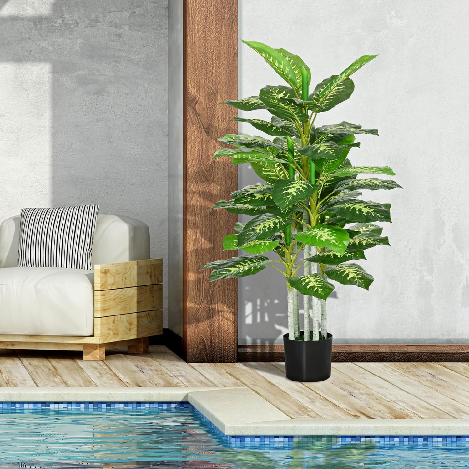 Thumbnail 2 de HOMCOM Calathea artificielle 120 cm pot ciment