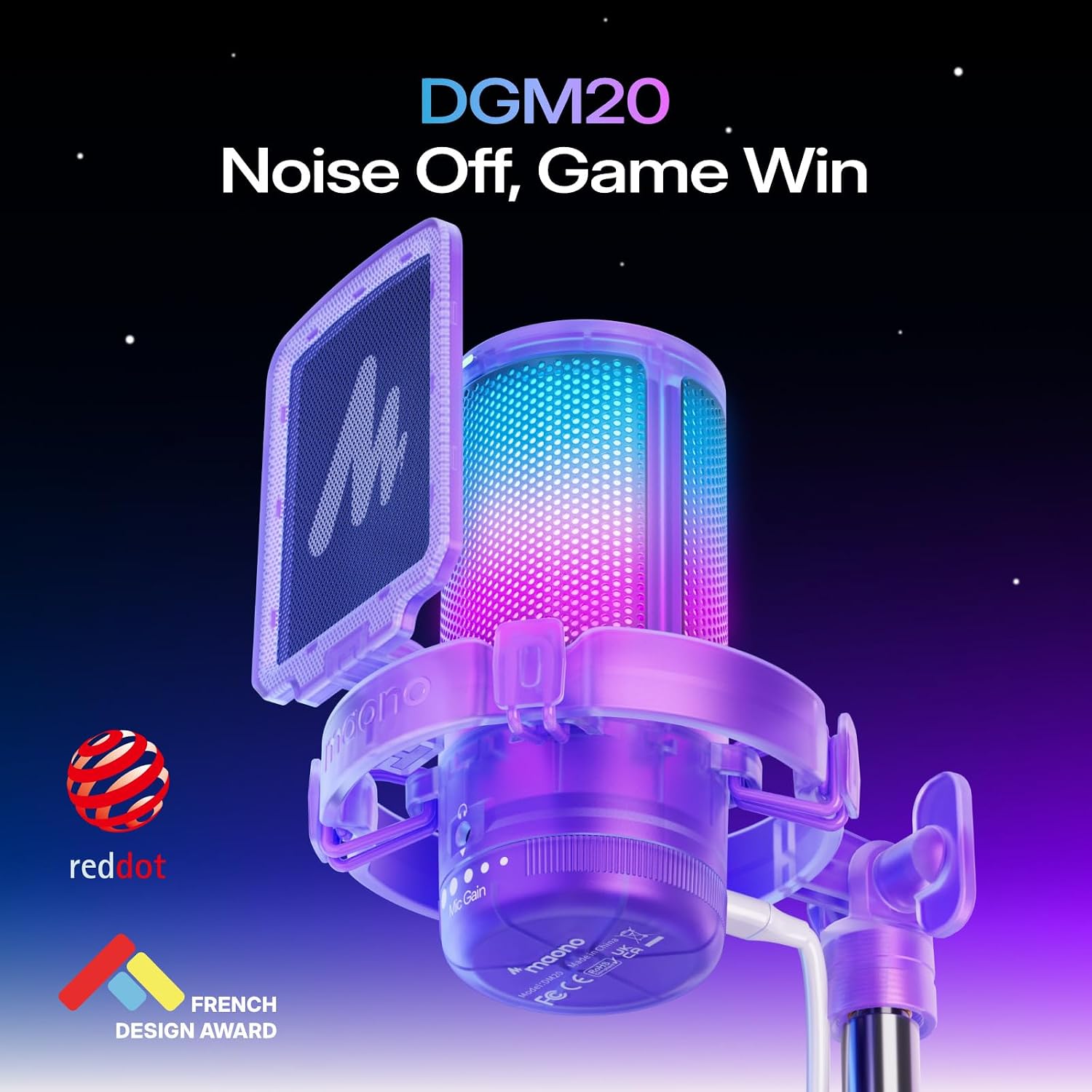 Detalle 2 de MAONO DGM20S USB Gaming Microphone, Purple, RGB Lighting and Boom Arm