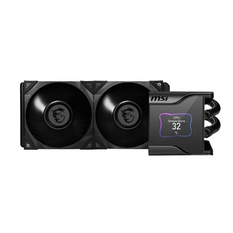 Detalle de MSI MEG CORELIQUID S280: refrigeración líquida AIO de 280 mm con pantalla IPS y dos ventiladores