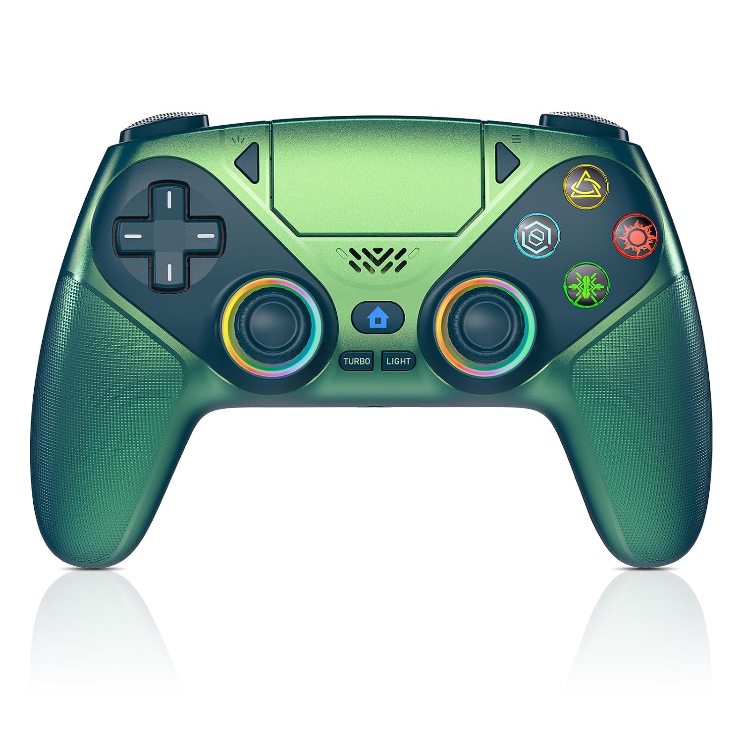 Detalle de Gamrombo LED Wireless Controller for PS5 (Chromatic Teal) – Dual Vibration, 6-Axis Motion, 3.5mm Jack