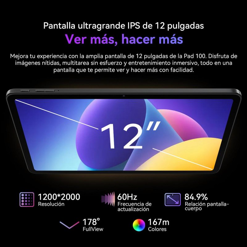 Detalle de OSCAL Pad 100 Tablet 12\" FHD+ 2K, 12GB/256GB, Android 15, 4G, Azul