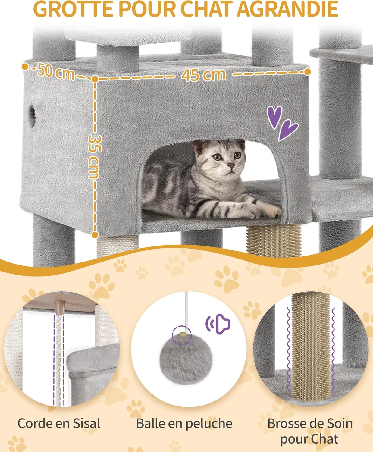 Thumbnail 5 de Hzuaneri Arbre à Chat XXL de 200 cm pour Maine Coon – 10 griffoirs, 2 hamacs et 2 niches (gris clair)