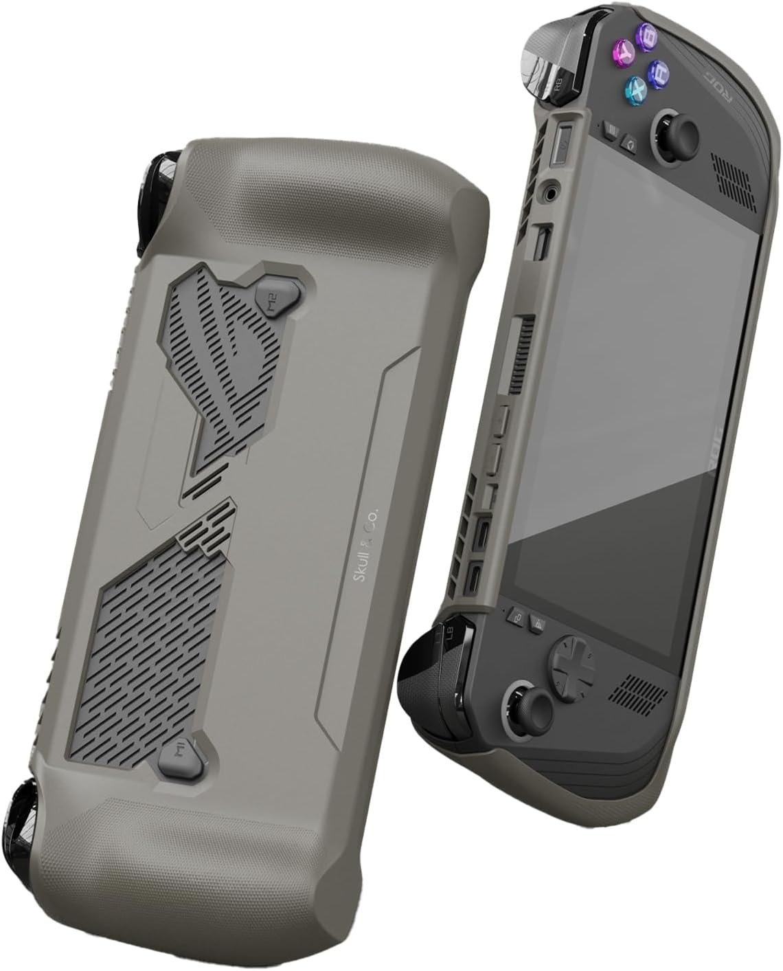 Detalle de GripCase Ally für ROG Ally X von Skull & Co. – Weicher Schutz mit griffigen Griffen, Standfunktion und Stoßabsorption