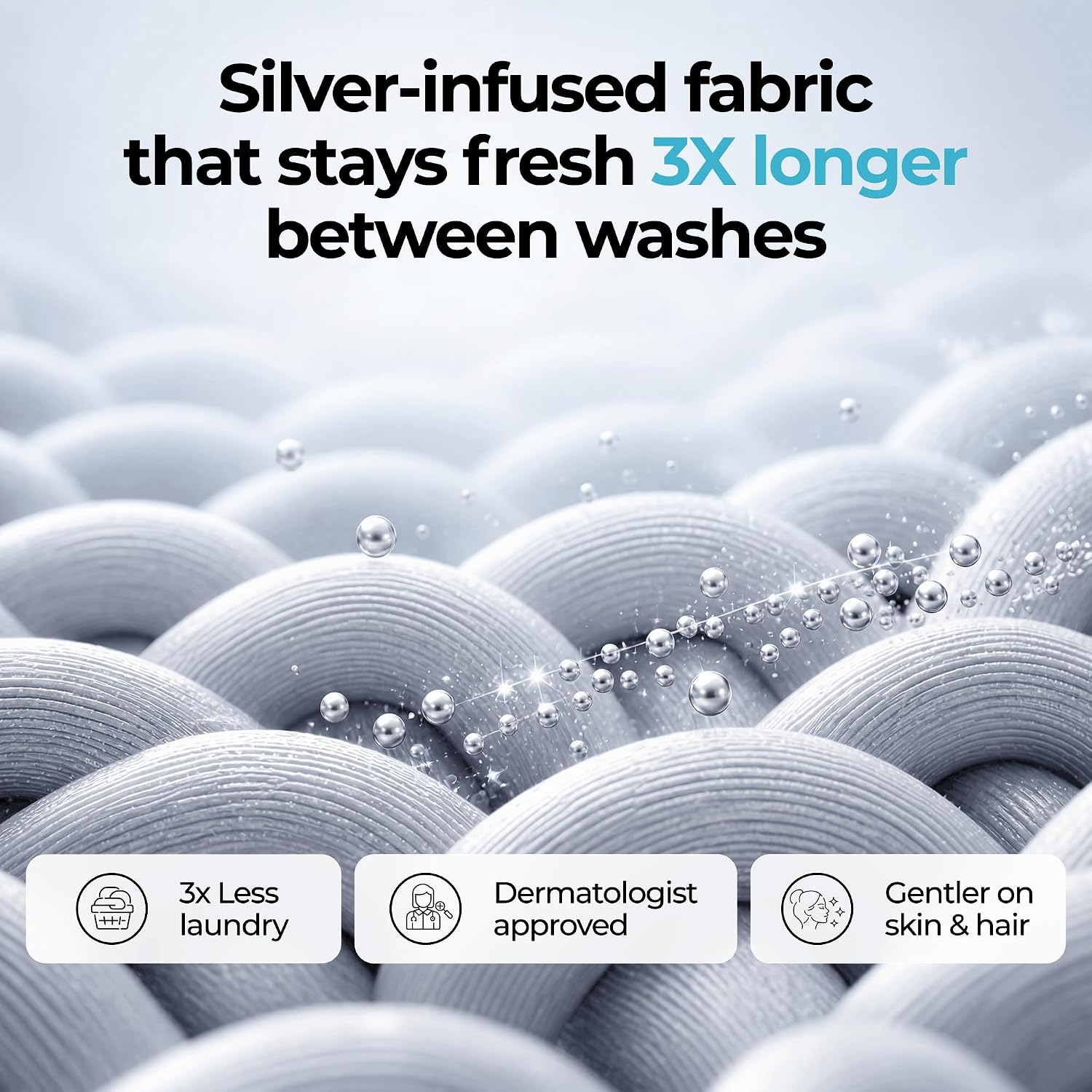 Thumbnail 3 de Silvery Silver Infused Bed Sheets Set, 3X Fresh