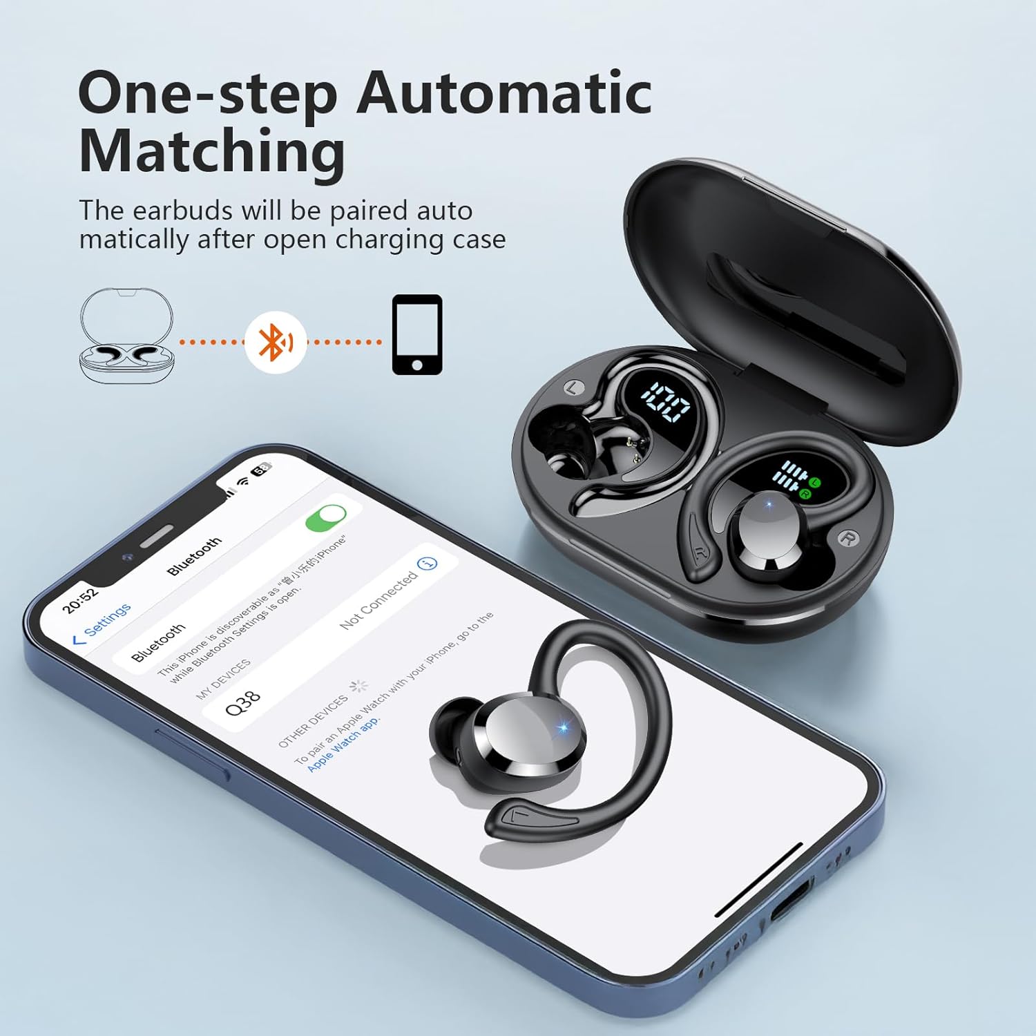 Thumbnail 4 de Bluetooth Kopfhörer Sport Q38: Kabellose, IPX7, 54 Stunden Wiedergabe, LED-Anzeige