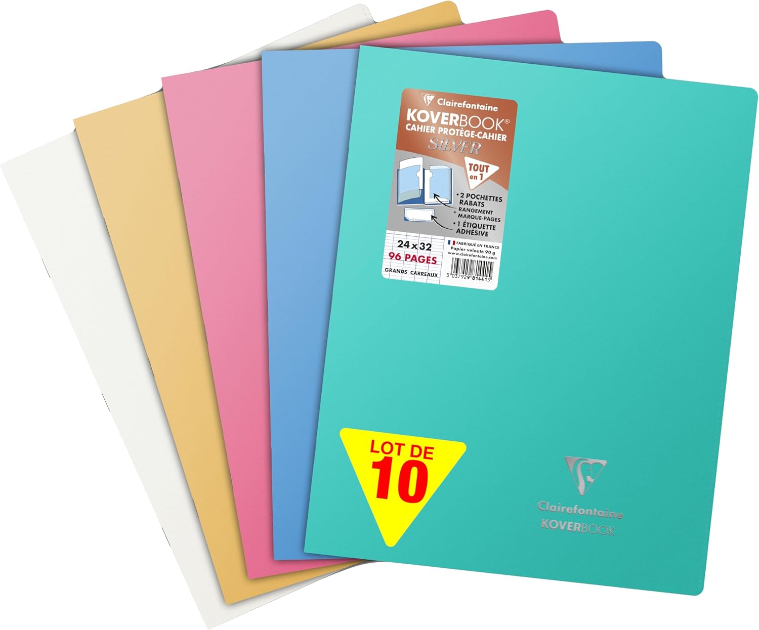 Detalle de Clairefontaine 981441C Lot de 10 Cahiers Agrafés Koverbook Silver - 24x32 cm, 96 Pages