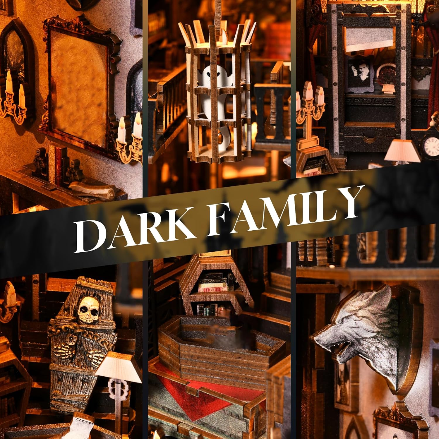 Detalle de ETKVR Book Nook Kit – Gothic DIY Miniaturspukhaus mit LED-Beleuchtung