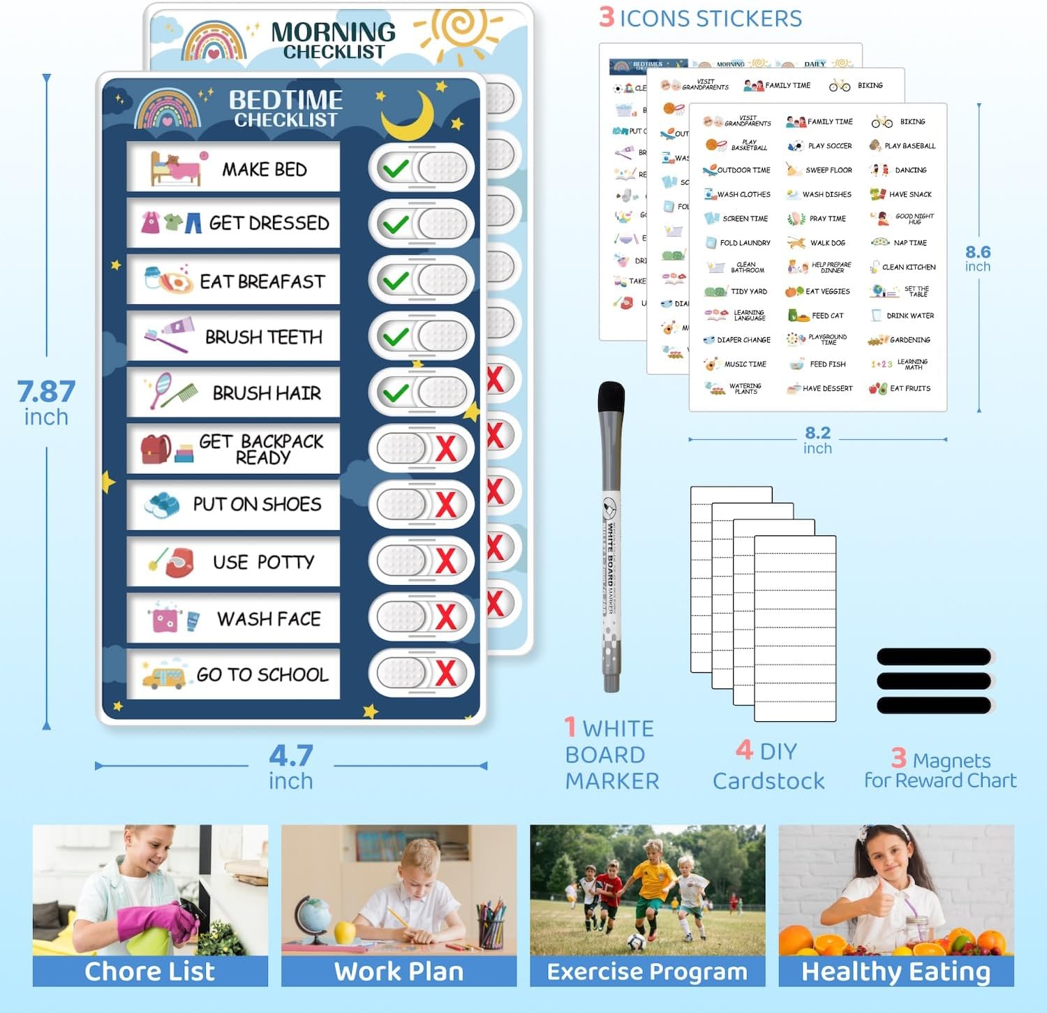 Detalle 2 de CustomMaster BMR01 2-in-1 Magnetic Kids’ Routine Chart with Task Sliders