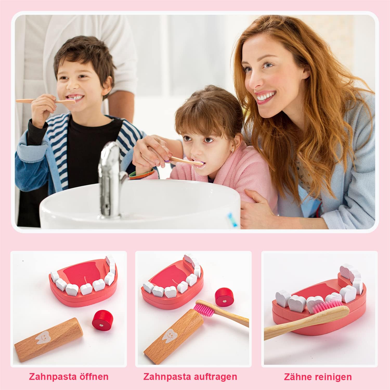 Thumbnail 2 de Sundaymot Doctors Set for Kids: 32-Piece Wooden Role Play Case with Real Stethoscope and Dentist Kit
