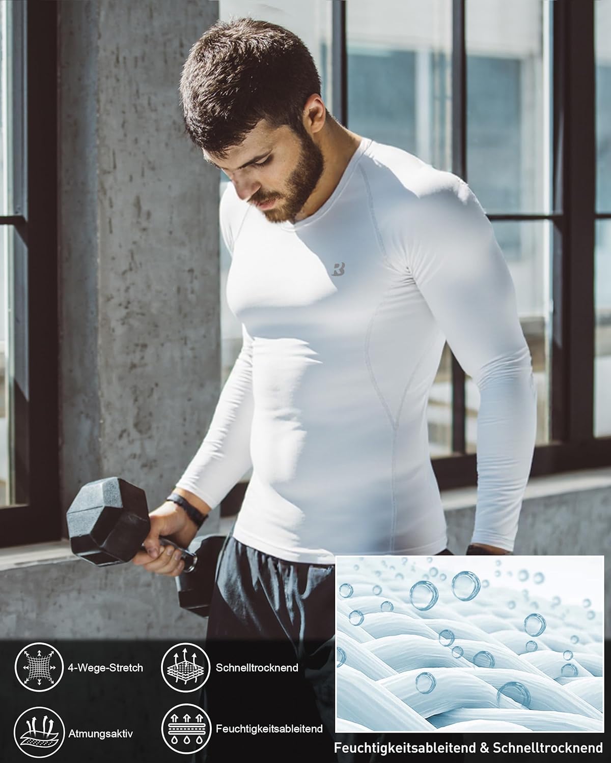 Detalle de Roadbox Kompressionsshirt Herren Langarm – atmungsaktiv, schnell trocknend und UV-50+