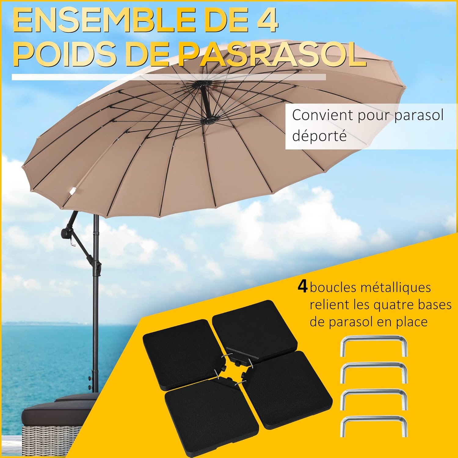 Thumbnail 2 de Outsunny Lestages pour parasols en 4 dalles HDPE (à remplir d’eau ou de sable) jusqu’à 60/70 kg – Noir
