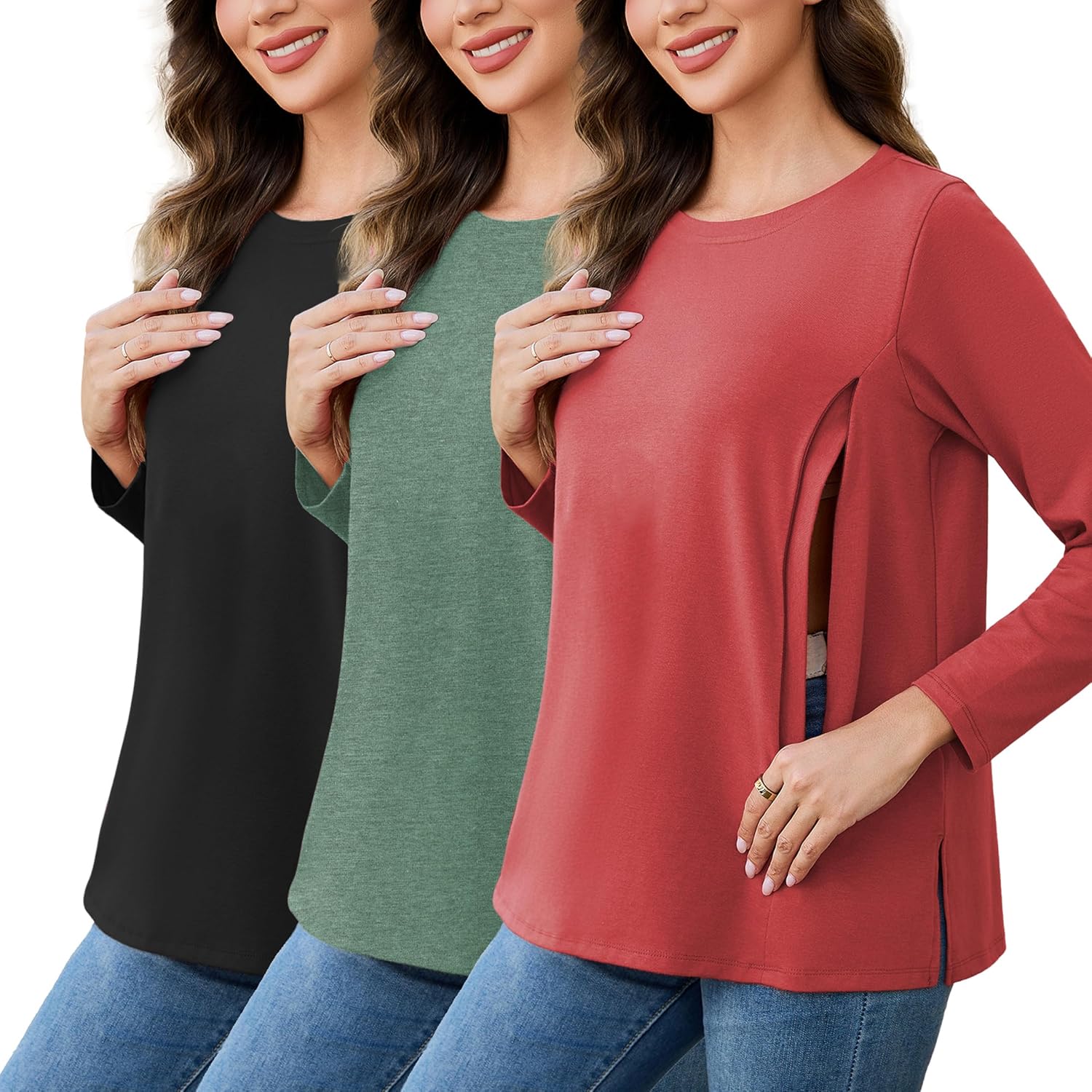 Detalle de Stillshirt-Set 3er Pack mit Reißverschluss