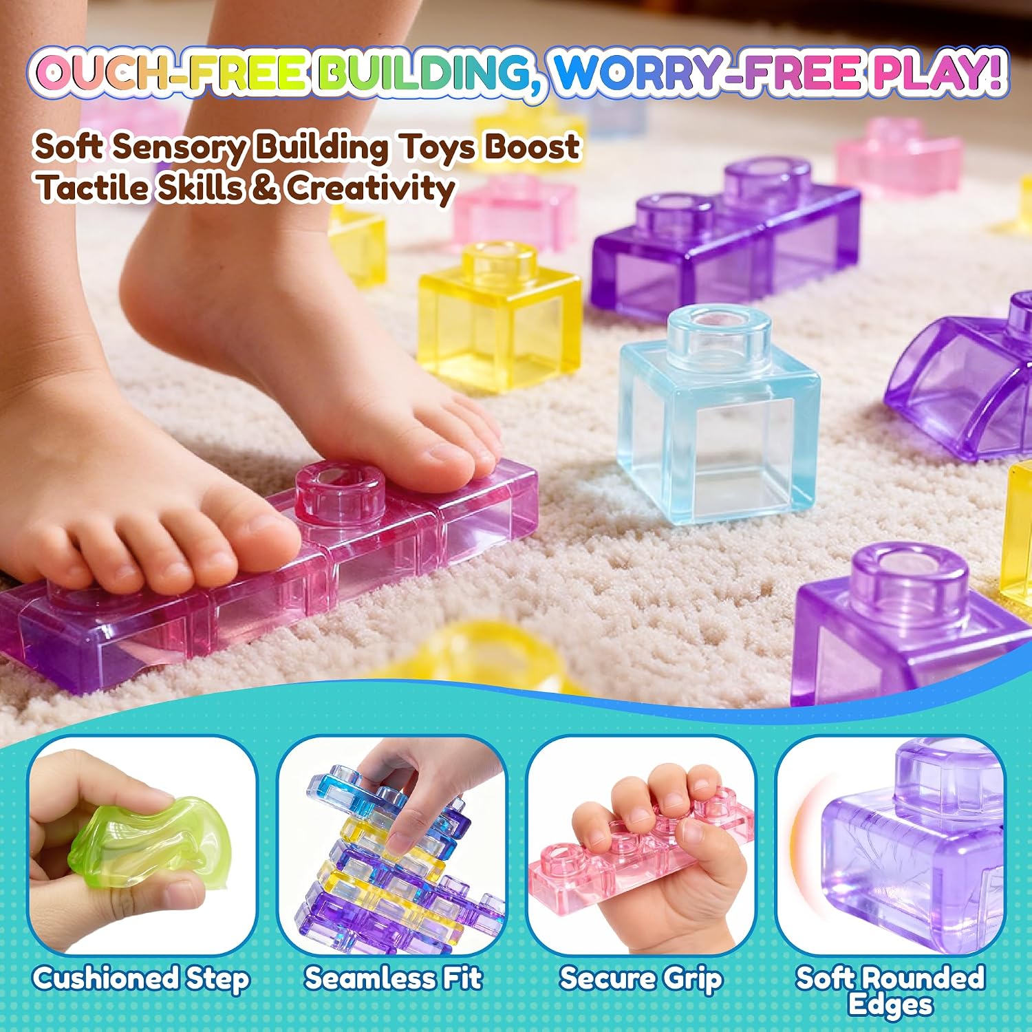 Detalle de 42PCS Soft Train Sensory Building Blocks with Wheels – Preschool Educational Toy