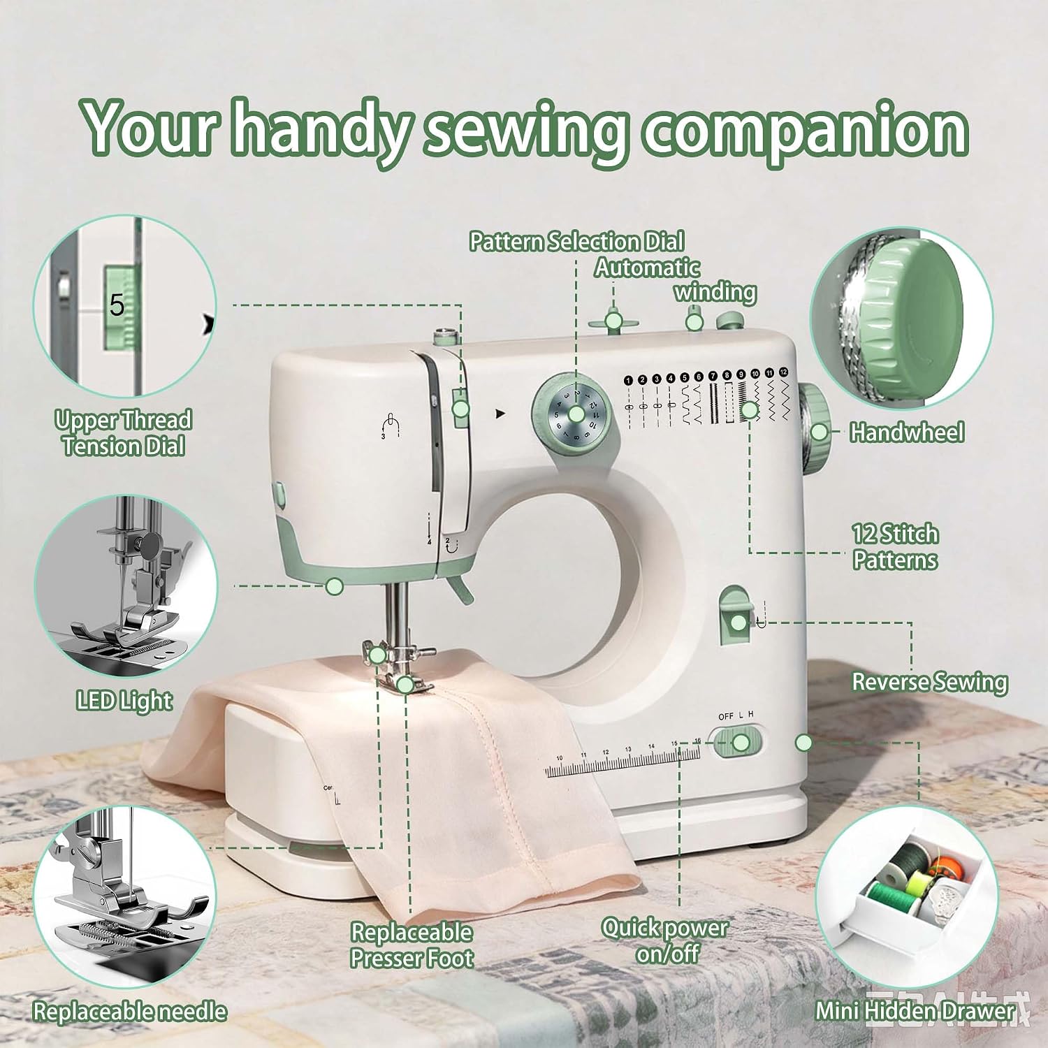 Thumbnail 6 de Stoigeld Portable Sewing Machine for Beginners, 12 Stitches and 32-Piece Kit