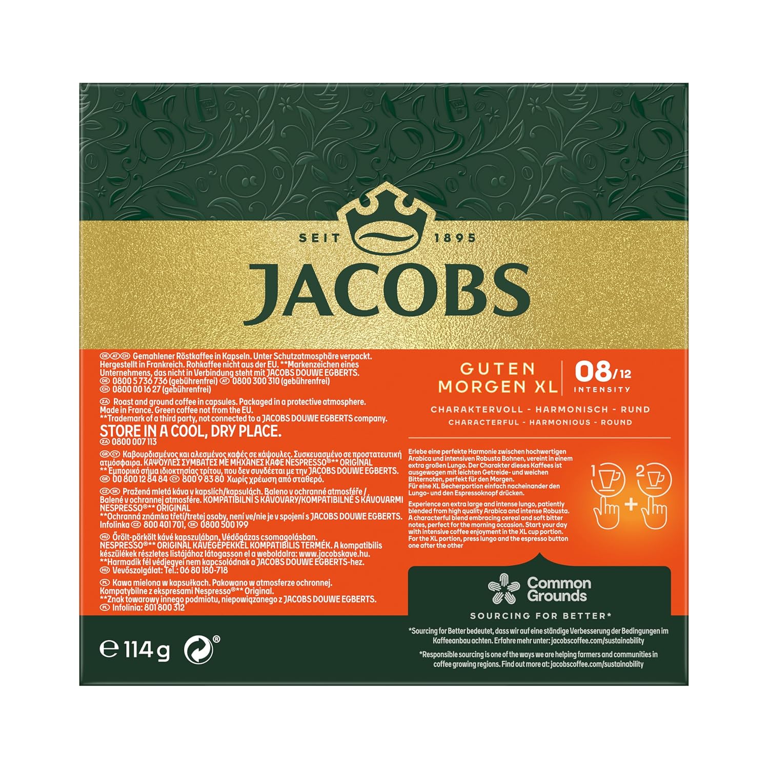 Detalle 2 de Jacobs Kaffeekapseln Guten Morgen XL Intense (8/12) – Nespresso-kompatibel, 200 Kapseln