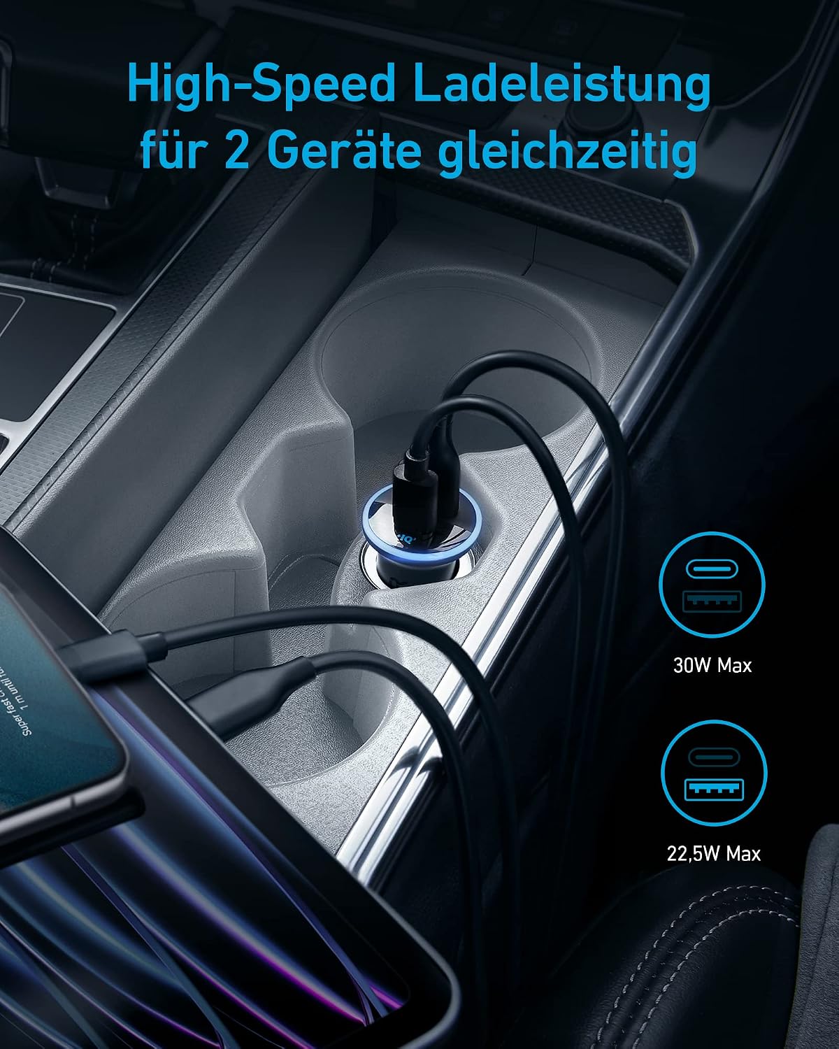 Detalle de Anker 323 52,5W Autoladegerät USB‑C
