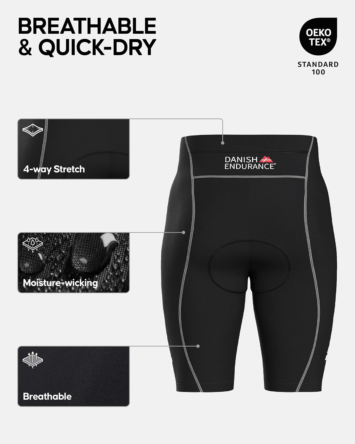 Detalle de Danish Endurance cycling shorts with 3D padding