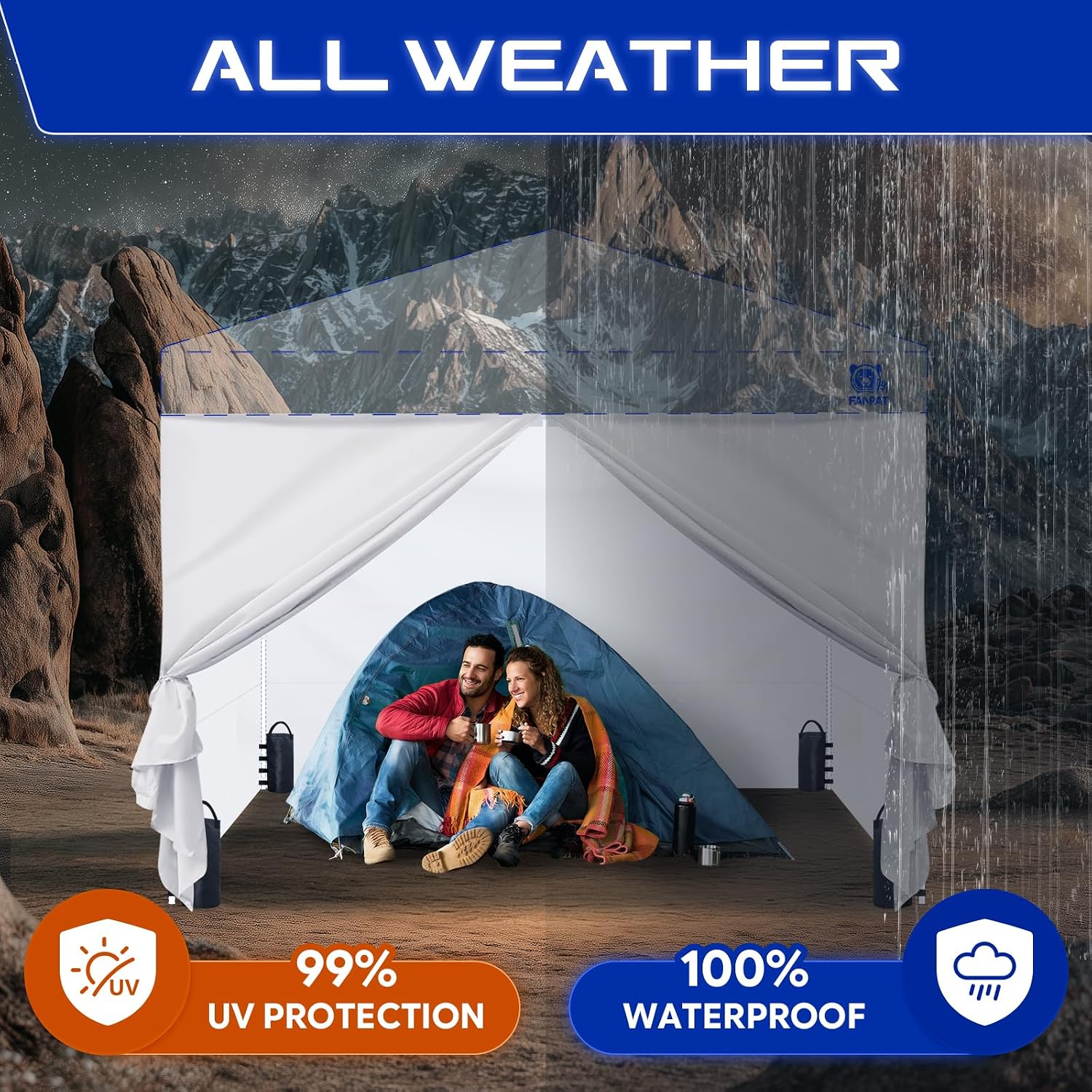 Detalle de FANPAT FP-01 Canopy Sidewalls, 210D Waterproof Fabric, White, 4-Piece Set