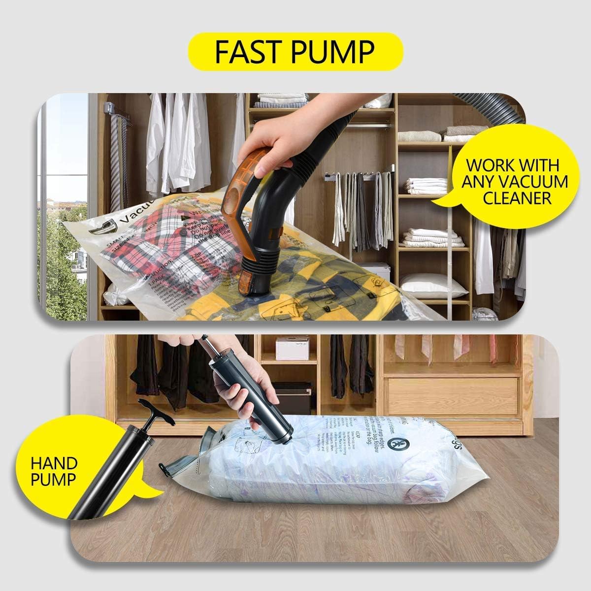 Detalle de GONGSHI Vacuum Storage Bags (10 Jumbo) with Hand Pump – Space Saver Compression for Blankets, Duvets and Clothes