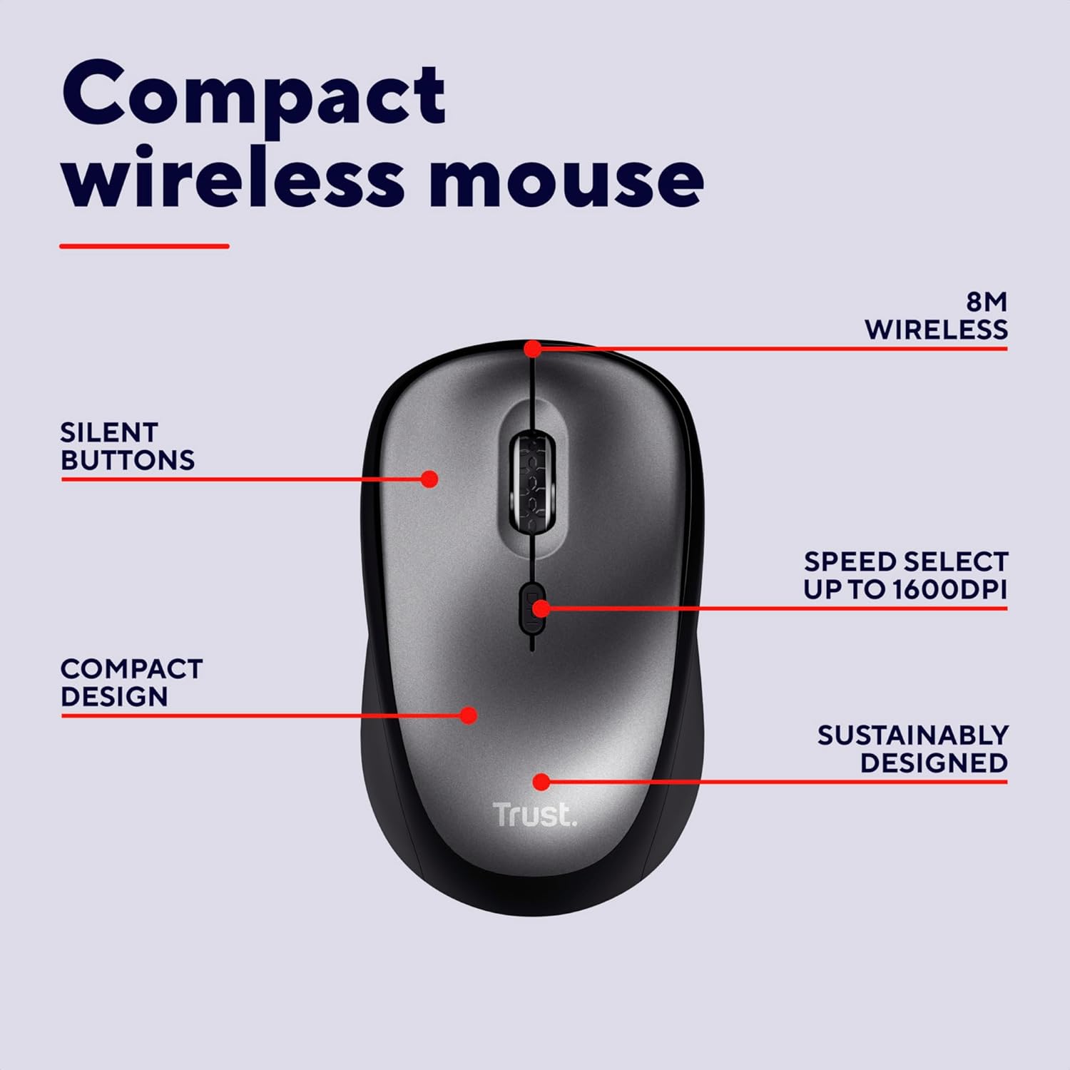Thumbnail 1 de Trust Silent Wireless Mouse 800-1600 DPI